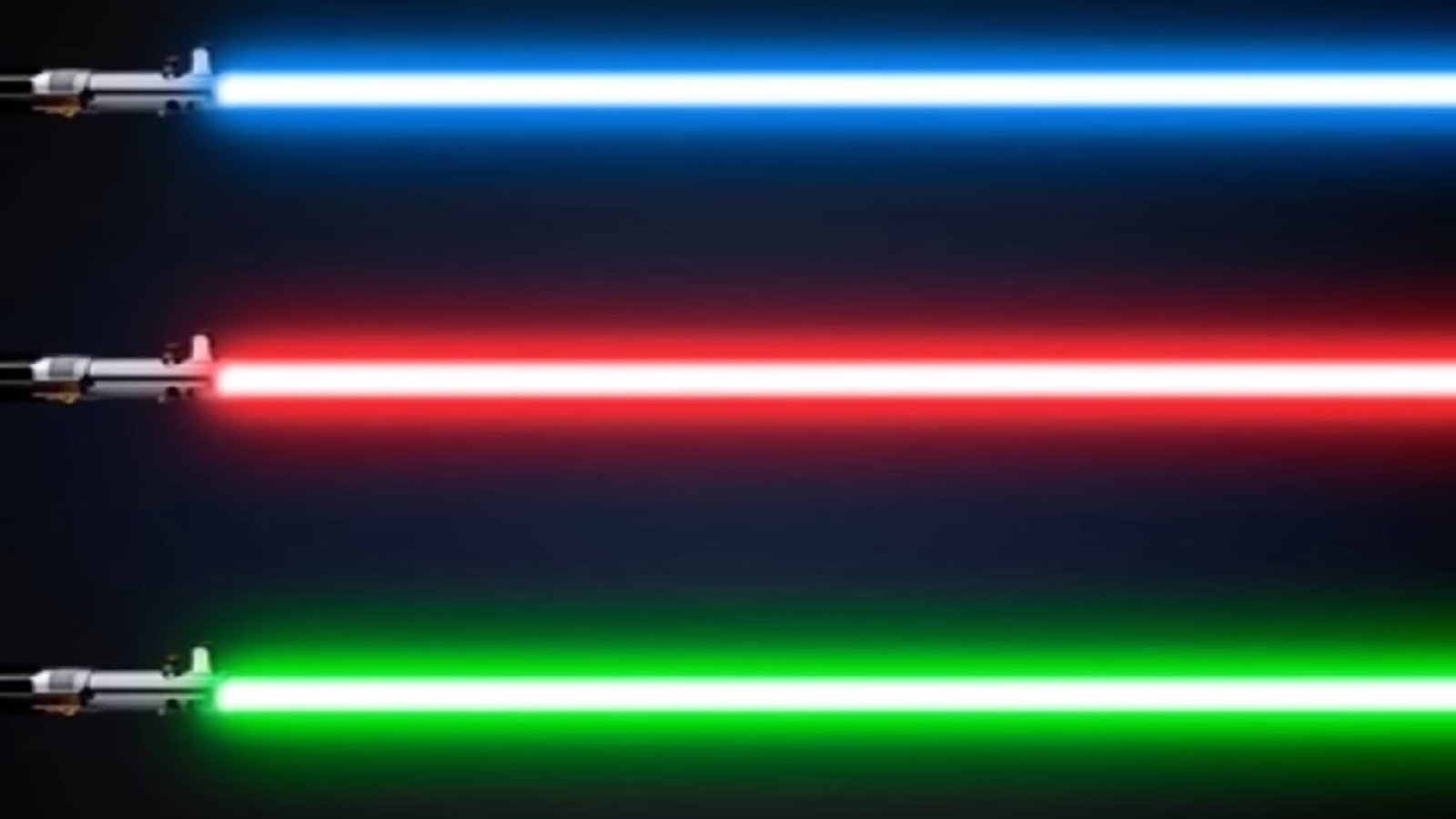 red, blue, and green swords of star wars film on black background