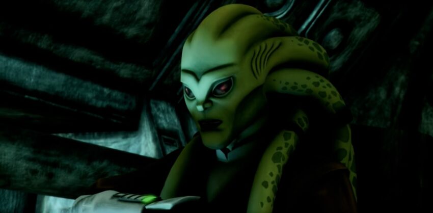 An animated green-skinned alien with tentacles on its head